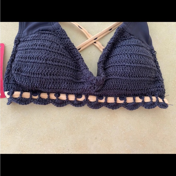 Xhilaration Navy Blue/ Pink Knit Adj. Swim Suit Top Womens Junior XS - NWT - Picture 2 of 7